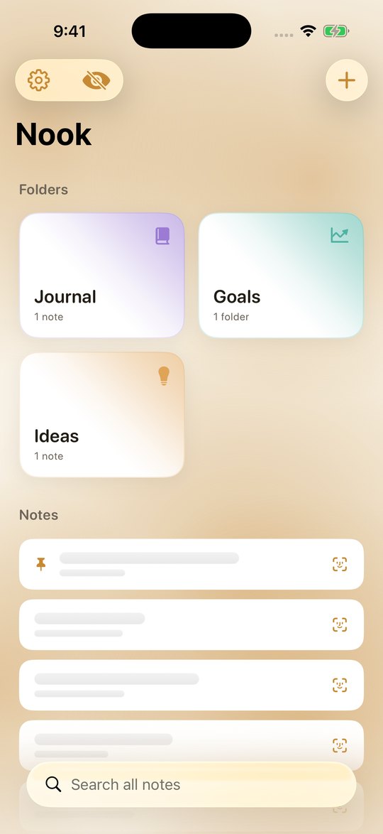 The home screen with every note title and preview covered.